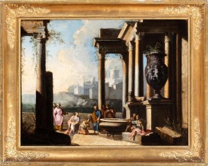 Alberto Carlieri (attribuito a) (Roma 1672-Roma dopo il 1720), Architektoniczne capriccio ze sceną chrztu