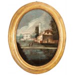 Artista veneto, XVIII secolo, Paesaggio lagunare con chiesa