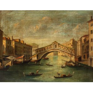 Scuola veneta, XIX-XX secolo, View of the Canal Grande with the Rialto Bridge