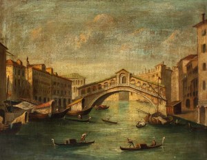 Scuola veneta, XIX-XX secolo, View of the Canal Grande with the Rialto Bridge