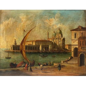 Scuola veneta, XIX-XX secolo, widok na basen San Marco z Punta della Dogana i Santa Maria della Salute
