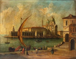 Scuola veneta, XIX-XX secolo, View of San Marco's Basin with Punta della Dogana and Santa Maria della Salute