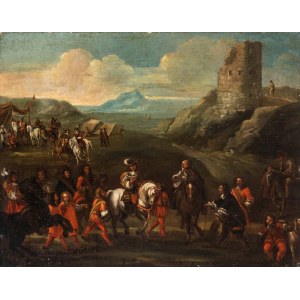 Christian Reder Monsù Leandro (attribuito a) (Lipsia 1656-Roma 1729), Paesaggio con corteo reale