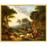 Artista francese, XVIII secolo, Krajina s pastiermi a stádami pri odpočinku