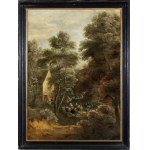 Artista fiammingo attivo in Italia, XVII secolo, Landscape with wayfarers stopping