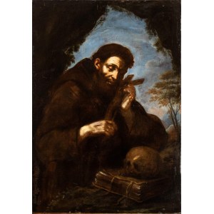 Artista emiliano, XVII secolo, San Francesco in adorazione del crocifisso