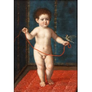 Artista francese, XVII secolo, Boy with red ribbon and goldfinch