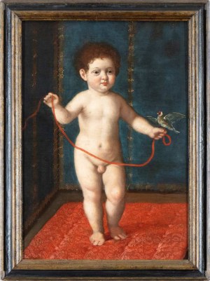 Artista francese, XVII secolo, Boy with red ribbon and goldfinch