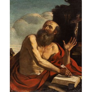 Giovanni Francesco Barbieri Guercino (cerchia di) (Cento 1591-Bologna 1666), Heiliger Hieronymus in der Wüste