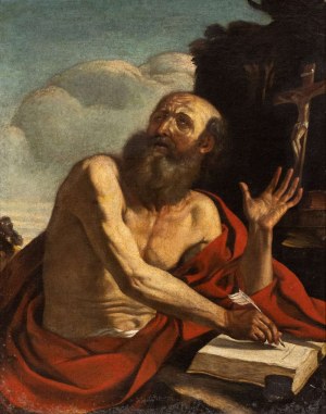 Giovanni Francesco Barbieri Guercino (cerchia di) (Cento 1591-Bologna 1666), Heiliger Hieronymus in der Wüste