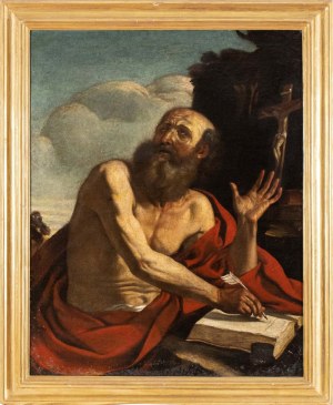 Giovanni Francesco Barbieri Guercino (cerchia di) (Cento 1591-Bolonia 1666), Święty Jerome na pustyni