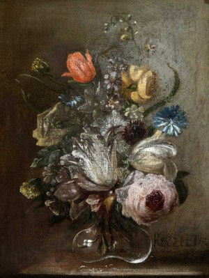 Peter van Kessel (attribuito a) (Anversa 1635-Ratzeburg 1668), Blumenbouquet in einer Kristallvase