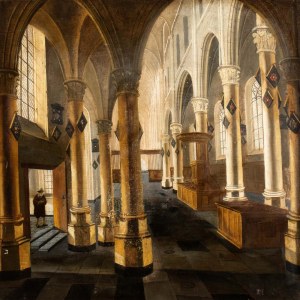 Artista olandese, XVIII secolo, Interno di chiesa olandese