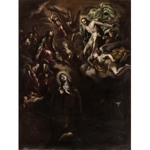 Artista centro-italiano, inizio XVII secolo, Ecstasy of St Teresa with apotheosis of stints