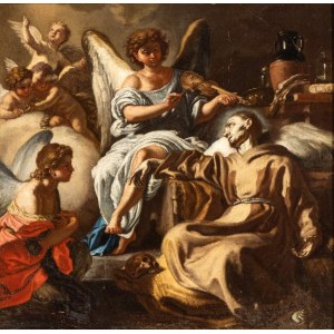 Francesco Solimena (studio di) (Serino 1657-Napoli 1747), San Francesco consolato dall'Angelo musicante