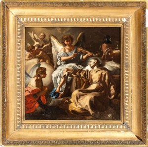 Francesco Solimena (Atelier von) (Serino 1657-Napoli 1747), Der heilige Franziskus, getröstet vom musizierenden Engel