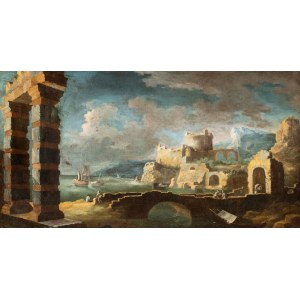Leonardo Coccorante (Naples 1680-Naples 1750), Capriccio avec port et ruines