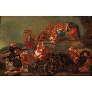 Artista bresciano, XVIII secolo, Pygmées se battant avec une tortue