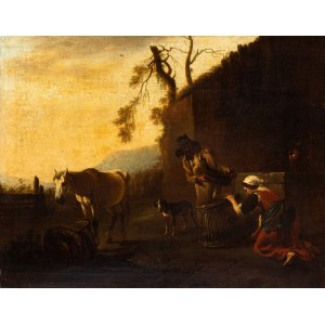 Pieter van Laer Il Bamboccio (ambito di) (Haarlem 1599-Haarlem 1642), Landscape with farmers at work
