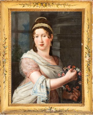 Artista francese, XIX secolo, Portrait d'une dame en fleur