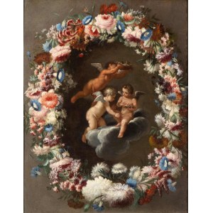 Filippo Lauri (attribuito a) - Mario Nuzzi Mario de' Fiori (attribuito a) (Roma 1603-Roma 1673, Roma 1623-Roma 1694), Flower garland with putti