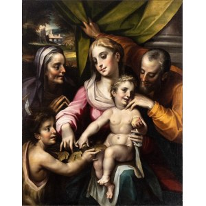 Artista fiammingo attivo in Italia, ultimo quarto del XVI secolo, Svatá rodina se svatou Annou a svatým Janem