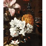 Abraham Brueghel (Anversa 1631-Napoli 1697), Still life with pumpkin, peaches and carnations, hyacinths and lilies in a pitcher