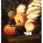 Abraham Brueghel (Anversa 1631-Napoli 1697), Nature morte à la citrouille, aux pêches et aux œillets, jacinthes et lys dans une cruche