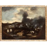 Ciriaco Parmigiani (attribuito a) (Piacenza 1641-Piacenza 1704), a) jazdecká bitka na otvorenom poli; b) jazdecká bitka pri moste. Dvojica malieb