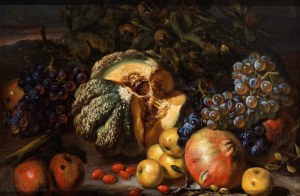 Giovanni Paolo Castelli Lo Spadino (attribuito a) (Roma 1659-Roma 1730), Nature morte avec melon, grenades, pommes et raisins