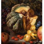 Giovanni Paolo Castelli Lo Spadino (attribuito a) (Roma 1659-Roma 1730), Stillleben mit Melone, Granatäpfeln, Äpfeln und Trauben