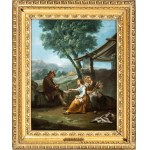 Paolo Monaldi (Roma 1710-Roma po 1779), a) Pejzaż z koncertem chłopskim; b) Pejzaż z chłopami przy pracy. Para obrazów.