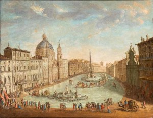Artista attivo a Roma, XVIII secolo, View of flooded Piazza Navona with carriage ride