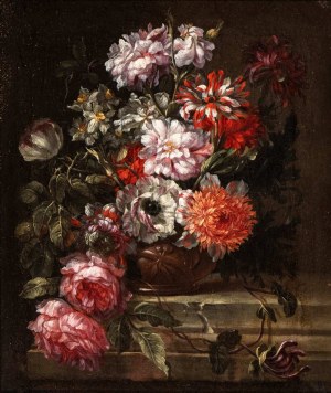 Gaspar Peeter Verbruggen Il Giovane (Antwerpia 1644-Antwerpia 1730), Bukiet kwiatów w metalowym wazonie