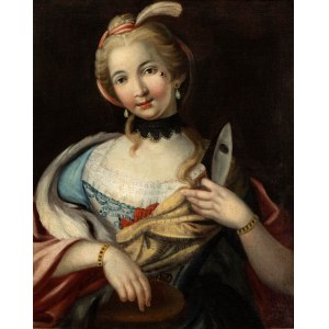Artista veneto, fine XVIII - inizio XIX secolo, Portrait d'une dame avec un masque à la main