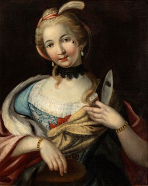 Artista veneto, fine XVIII - inizio XIX secolo, Porträt einer Dame mit Maske in der Hand