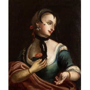 Artista veneto, fine XVIII - inizio XIX secolo, Portrait d'une dame tenant une rose