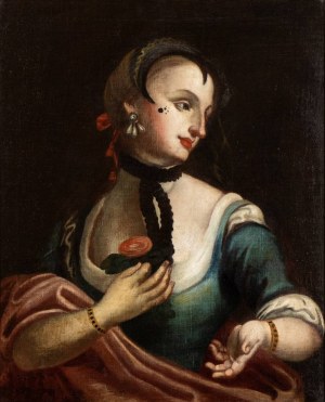 Artista veneto, fine XVIII - inizio XIX secolo, Portrait d'une dame tenant une rose