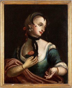 Artista veneto, fine XVIII - inizio XIX secolo, Portrait d'une dame tenant une rose