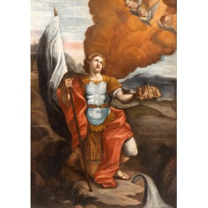 Artista emiliano, XVIII secolo, Krieger Heiliger mit Modell einer Zitadelle (Heiliger Victor Martyr?)
