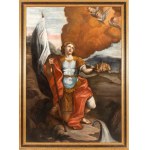 Artista emiliano, XVIII secolo, Santo guerriero con modello di cittadella (San Vittore Martire?)