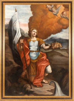Artista emiliano, XVIII secolo, Saint guerrier avec modèle de citadelle (Saint Victor Martyr ?)