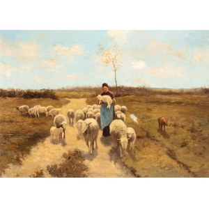 Anton Mavue (Zaandam 1838-Arnhem 1888), Shepherdess with flock