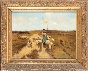 Anton Mavue (Zaandam 1838-Arnhem 1888), Hirtin mit Herde