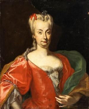 Scuola napoletana, XVIII secolo, Portrait of a gentlewoman in a red dress