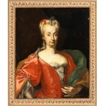 Scuola napoletana, XVIII secolo, Portrait d'une dame en robe rouge