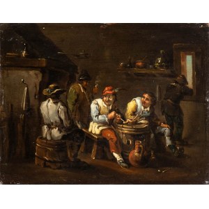 Artista fiammingo, XVIII secolo, Interiér taverny s kuřáky dýmky