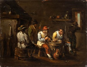 Artista fiammingo, XVIII secolo, Interno di osteria con fumatori di pipa