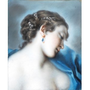 Artista veneto, fine XVIII - inizio XIX secolo, Portrait of a lady with a sapphire earring