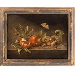 Artista attivo a Roma, XVII secolo, Still life with chestnuts, pomegranates and butterfly